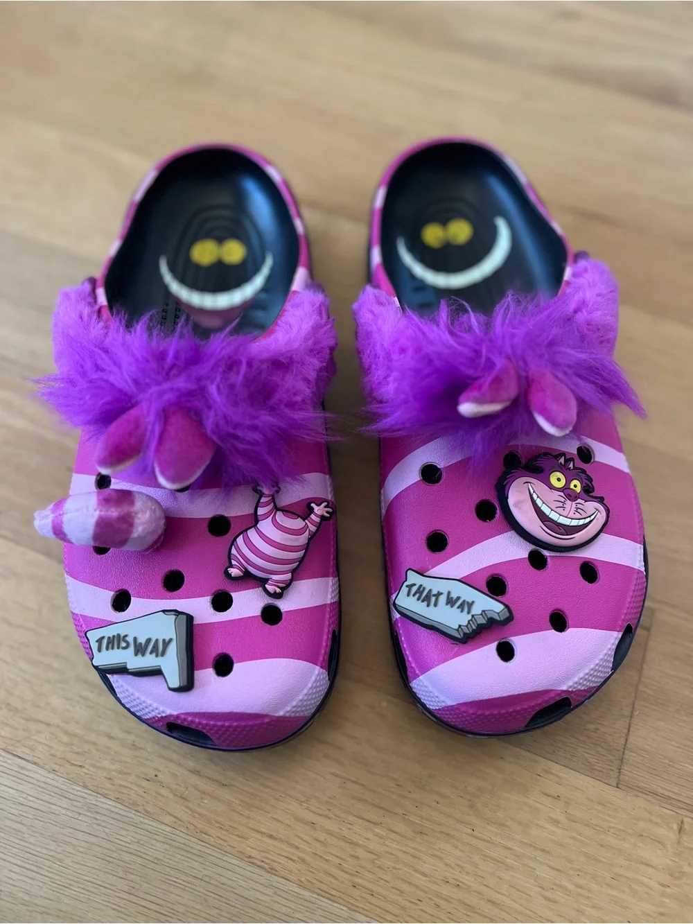 Pink Cheshire Cat Fuzzy-Lined Clogs